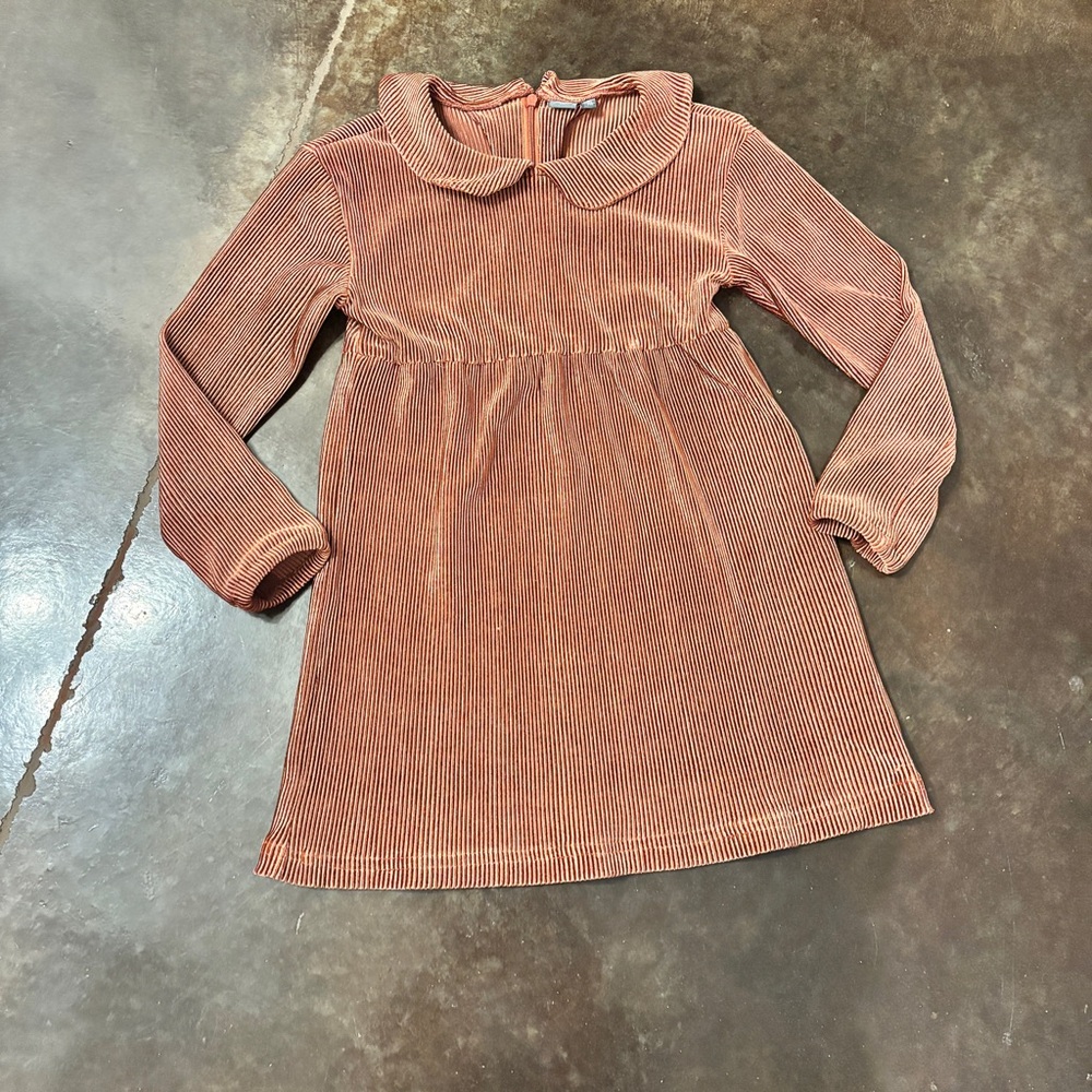 Maisonette Babyface Girls' Ribbed Long Sleeve Collared Dress - Rust